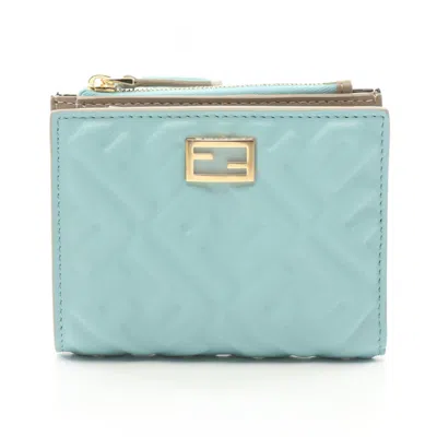 Pre-owned Fendi Beige Blue Leather Wallet (bi-fold) ()