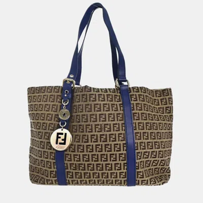 Pre-owned Fendi Beige Blue Zucchino Tote Bag In Multi