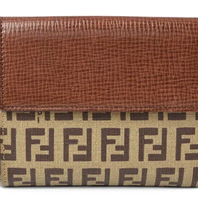Pre-owned Fendi Beige Brown Brown Pvc Leather Wallet (bi-fold) () In Beige Brown, Brown