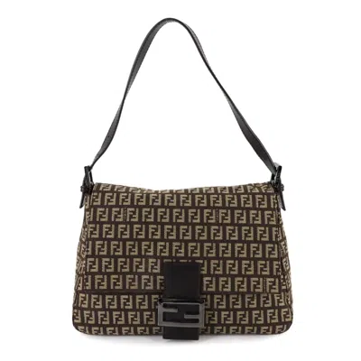 Pre-owned Fendi Beige Brown Canvas Leather Baguette Bag Shoulder Bag () In Multi