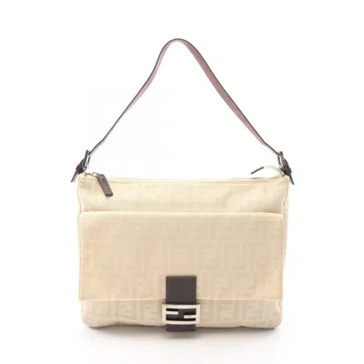 Pre-owned Fendi Beige Brown Canvas Leather Handbag Shoulder Bag () In Beige, Brown