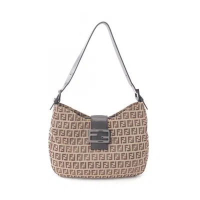 Pre-owned Fendi Beige Brown Canvas Leather Shoulder Bag () In Multi