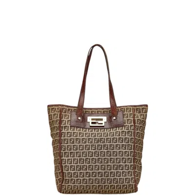 Pre-owned Fendi Beige Brown Canvas Leather Shoulder Bag Tote Bag ()
