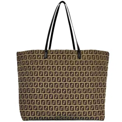 Pre-owned Fendi Beige Brown Canvas Leather Tote Bag () In Multi