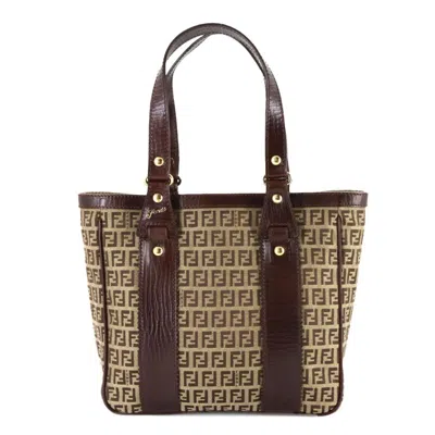 Pre-owned Fendi Beige Brown Canvas Leather Tote Bag () In Multi