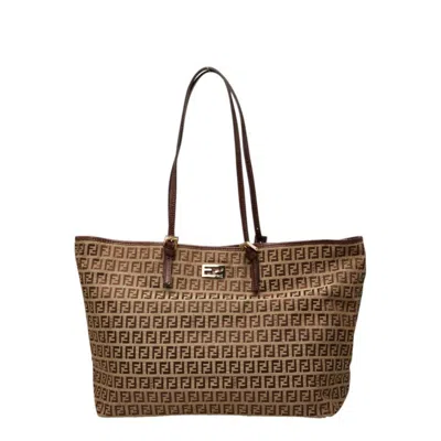 Pre-owned Fendi Beige Brown Canvas Leather Tote Bag () In Beige, Brown