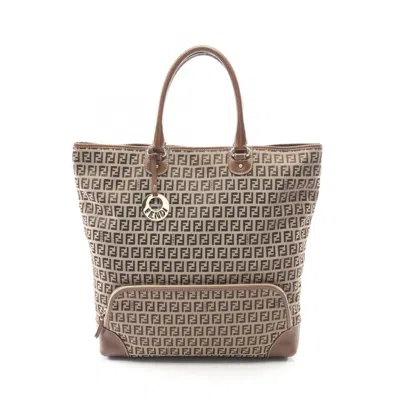 Pre-owned Fendi Beige Brown Canvas Leather Tote Bag () In Multi