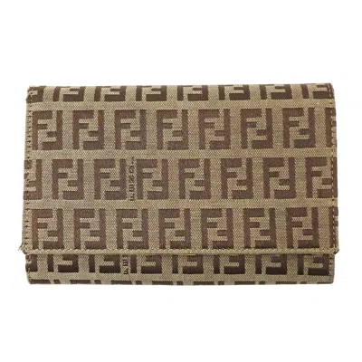 Pre-owned Fendi Beige Brown Canvas Wallet (bi-fold) () In Multi