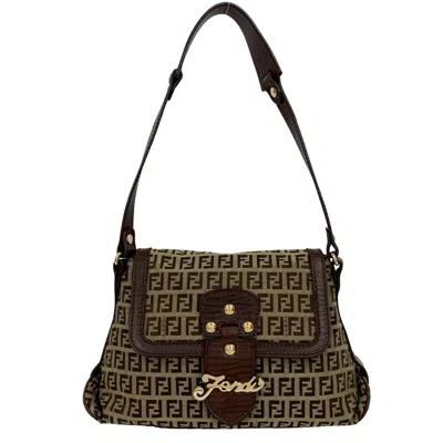 Pre-owned Fendi Beige Brown Leather Nylon Canvas Shoulder Bag () In Multi