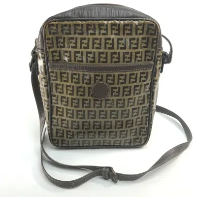 Pre-owned Fendi Beige Brown Leather Vinyl Pochette Shoulder Bag () In Multi