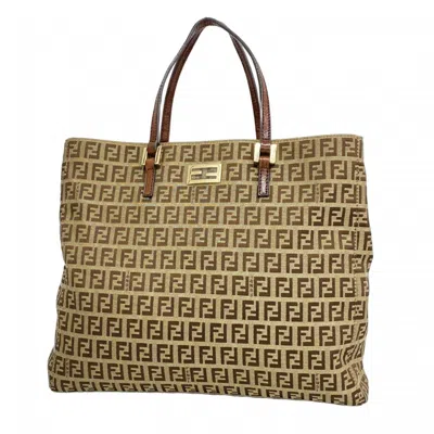 Pre-owned Fendi Beige Brown Nylon Canvas Tote Bag ()