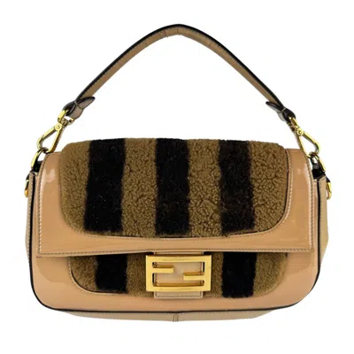 Pre-owned Fendi Beige Brown Patent Leather Fur Handbag Shoulder Bag () In Multi