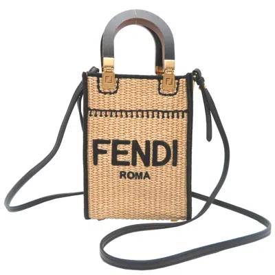 Pre-owned Fendi Beige Brown Raffia Shoulder Bag () In Multi