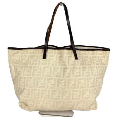 Pre-owned Fendi Beige Brown Yellow Canvas Leather Shoulder Bag Tote Bag ()
