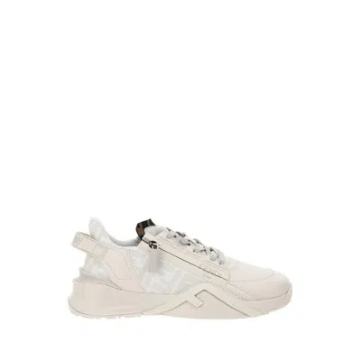 Fendi Beige Calf Leather Bos Taurus Athletic Sneakers In White