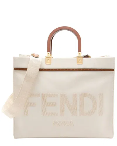 Pre-owned Fendi Beige Canvas & Leather Sunshine Medium Shopper Tote (authentic Pre-  Loved)