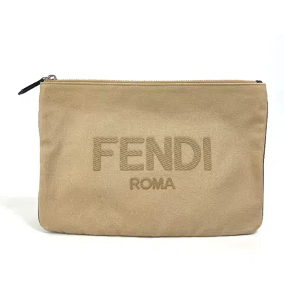 Pre-owned Fendi Beige Canvas Clutch Bag Pouch () In Sand