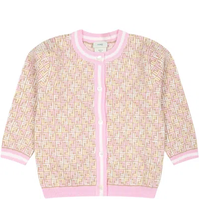 Fendi Beige Cardigan For Baby Girl With Iconic Ff