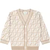 Fendi Beige Cardigan For Babykids With Iconic Ff In Gesso