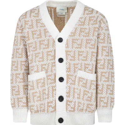 Fendi Beige Cardigan For Kids With Double F