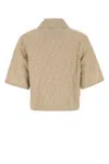 Fendi Women Beige Shirt With Classic Collar And Front Zip Closure In Chambray Ff Woman In Brown