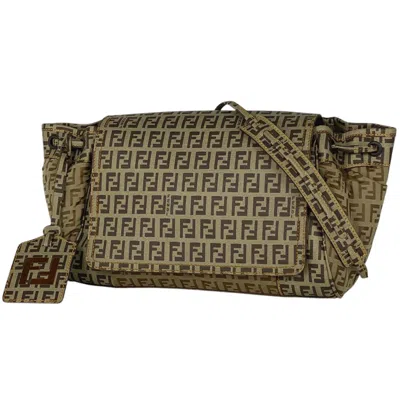 Pre-owned Fendi Beige Coated Canvas Nylon Shoulder Bag () In Sand
