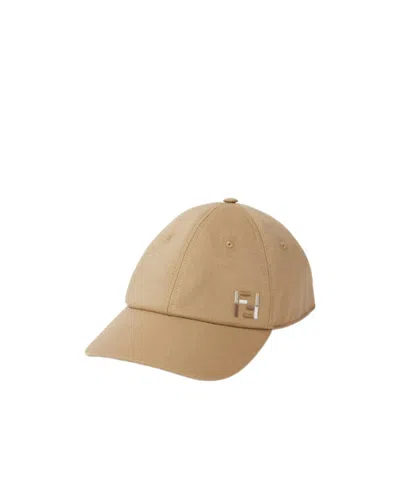 Fendi Beige Cotton And Linen Baseball Cap In Neutral