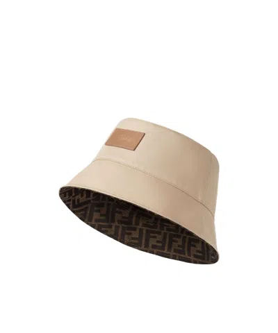 Fendi Beige Cotton Bucket Hat In Sand