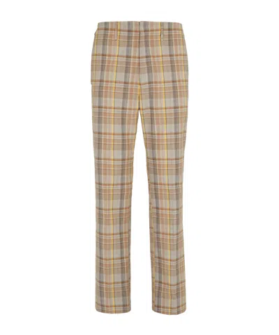 Fendi Beige Cotton Check Pants In Multi