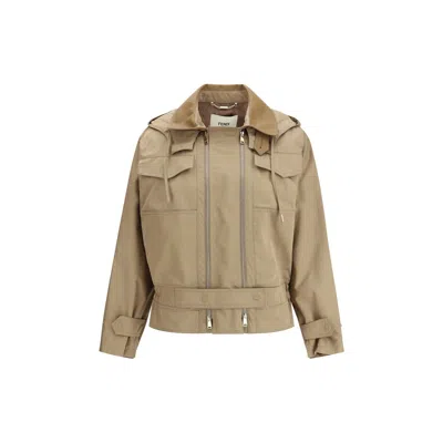Fendi Beige Cotton Full-length Jacket In Brown