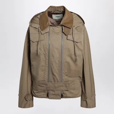 Fendi Beige Cotton Jacket In Brown