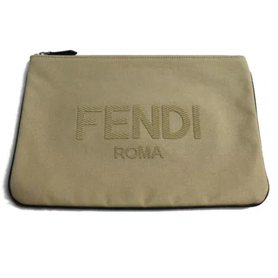 Pre-owned Fendi Beige Cotton Leather Clutch Bag Pouch ()