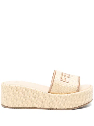 Fendi Beige Cotton Sandals