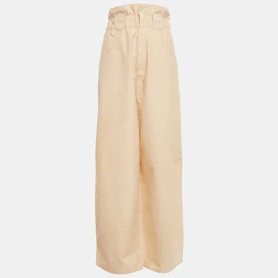 Pre-owned Fendi Beige Cotton Wide Leg Trousers M In Sand