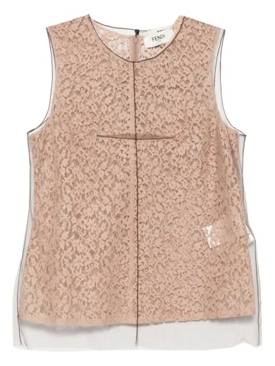 Fendi Beige Crew Neck Printed Top
