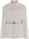 Fendi Beige Denim Jacket With Concealed Closure In Gray