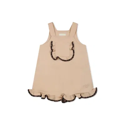Fendi Beige Dungarees For Baby Girl With Ff