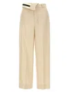 Fendi Wide Leg Gabardine Trousers With Cropped Length In Beige
