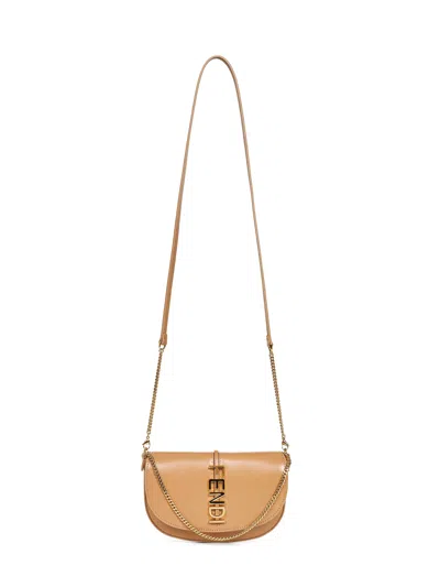 FENDI BEIGE FENDIGRAPHY WALLET ON CHAIN WALLET