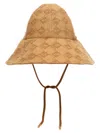 Fendi Canvas Hat With Textured Pattern And Wide Brim In Beige