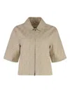 Fendi Women Beige Shirt With Classic Collar And Front Zip Closure In Chambray Ff Woman In Neutral