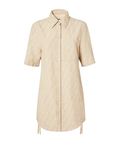 Fendi Beige Ff Chambray Dress In Neutral