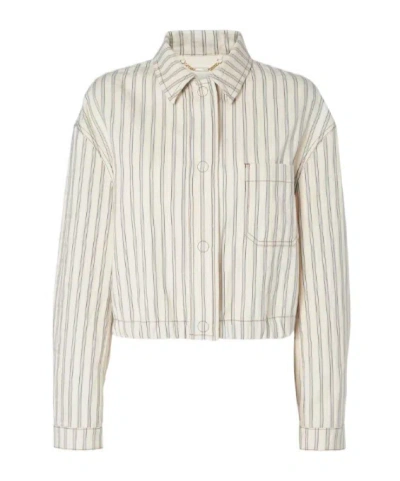 Fendi Beige Ff Denim Jacket With Light Blue Stripes In Gray