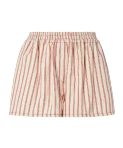 Fendi Beige Ff Denim Shorts With Red Stripes In Multi
