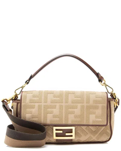 Fendi Beige Ff Embroidered Canvas Baguette Shoulder Bag (authentic Pre-loved) In Red
