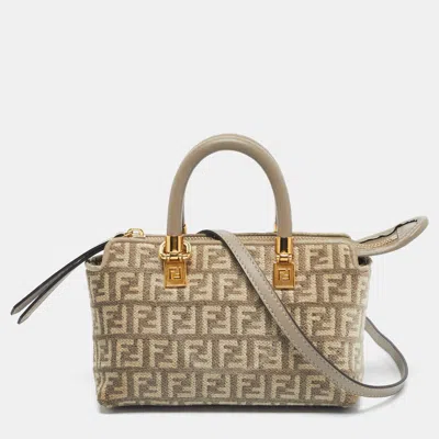 Pre-owned Fendi Beige Ff Fabric Mini By The Way Bag In Sand