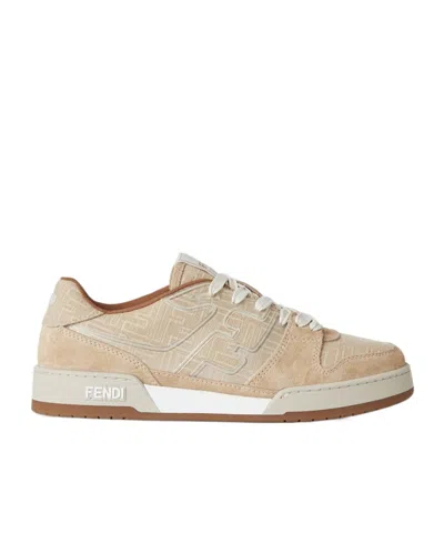 FENDI BEIGE FF JACQUARD LOW-TOPS