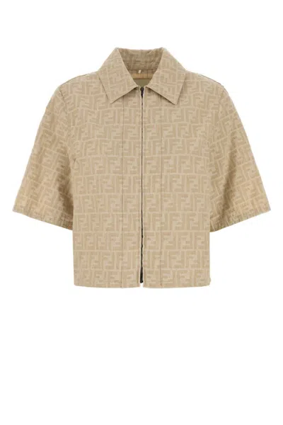 FENDI BEIGE FF LOGO CHAMBRAY JACKET