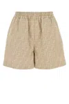 Fendi Women Beige Shorts With Elastic Waist And Wide Leg In Chambray Ff Woman In Blue
