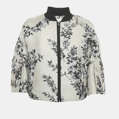 Pre-owned Fendi Beige Floral Jacquard Cropped Zip -up Jacket Xs In Sand